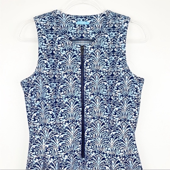 J. McLaughlin Blue Patterned Scuba Zip Front A-Line Active Dress - Picture 7 of 11